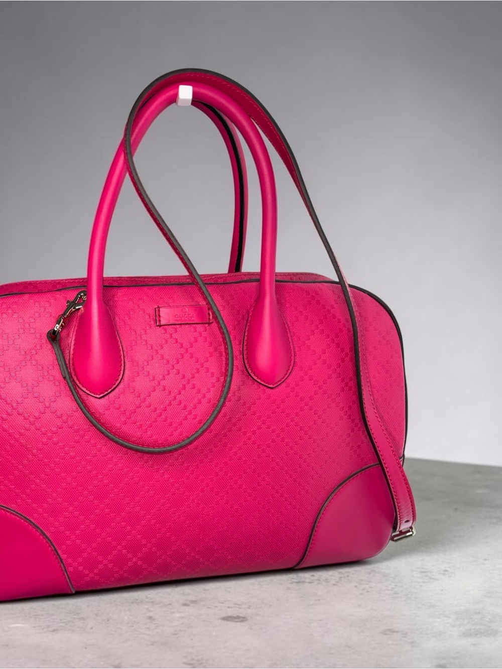 Gucci Diamanté Bright Pink Boston Satchel Shoulder Bag Fuchsia Canvas Leather